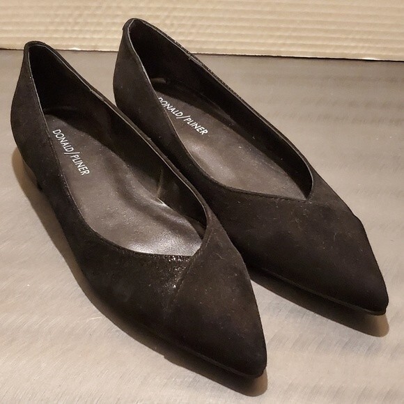 Donald Pliner Black Palma Point Toe Leather Suede Skimmer Ballet Flats sz 6 - Picture 1 of 10